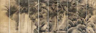 许均 癸卯（1903年）作 松石祝寿图通景 十屏
